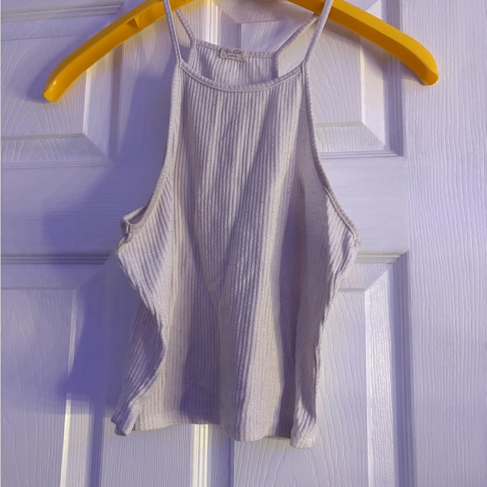 Ribbed Halter Tank Top - Light Gray